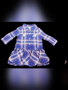 #KCG77 Girls Blue & Pink Plaid Button-Front Dress with Bows